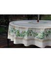 Round Olives Tablecloth showing how a Umbrella Pole Hole Ring is used.