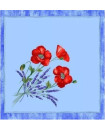 Tissus Toselli Red Poppies and Lavender on Light Blue Design 18" x 18" Napkins in Plain Cotton