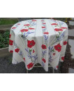60" Round Toselli Red Poppies & Lavender on White Banner Pattern Tablecloth in Stain-Proof Cotton 