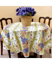 60" Round Tissus Toselli Roses & Lavender on White Plain Cotton Tablecloth – For 2-4 Person Seating...Order Matching $6 Napkins & $15 Tidy Bread Basket Displayed on this Tablecloth Page!