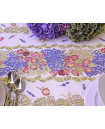 60" Square Tissus Toselli Roses & Lavender Sprigs Stripe Banner Design Stain-Proof Cotton Tablecloth – For Seating 2-4 persons...Includes 2 Free Napkins...Order More Matching $6 Napkins & $15 Tidy Bread Basket on this Tablecloth Page!