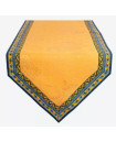 Avignon 60" x 20" French Blue Yellow Table Runner Jacquard Yellow Delt Center with Yellow Filigree Cadre Border