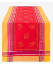 Tissus Toselli French Country Farmhouse 64" x 20" Jacquard-Woven Table Runner of Olive Sprigs on Yellow Center & Grey Filigree Border in Stain-Proof Cotton 