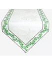 56" x 17" Tissus-Toselli Green Olives Filigree Cadre-Bordered Table Runner with White Delft Center Panel 