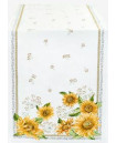 Tissus Toselli 68" x 20" Jacquard-Woven Sunflowers Floral Table Runner Yellow & Green with Green/Yellow Filigree Border on White – Display a Vibrant Sunflowers Field Dining Theme! 