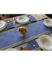 Tissus Toselli 64" x 20" Jacquard-Woven Versailles Stain-Proof Cotton Table Runner Blue on Light Grey Filigree Border 