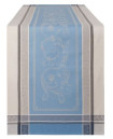 Tissus Toselli 64" x 20" Jacquard-Woven Versailles Stain-Proof Cotton Table Runner Blue on Light Grey Filigree Border 