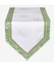 Bastide 60" x 20" Table Runner Green & White Cadre Border with White Delft Jacquard Center Panel