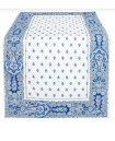 MARAT Bastide 62" x 20" Blue Table Runner Blue Cadre Border with Allover Blue Calissons on White Center Panel –Order Matching $6 Napkins & $15 Tidy Bread Basket on this Product Page!