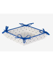 Toselli Allover Blue Calissons on White 8" x 8" Square TIDY Fabric Bread Basket in Stain-Proof Cotton with Corner Tie-Laces