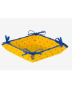 Tissus Toselli Allover Blue Calissons on Yellow 8" x 8" TIDY 4-Corner Tie-Up Stain-Proof Cotton Bread Basket