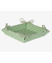 Tissus Toselli Allover Beige Calissons on Green 8" x 8" TIDY 4-Corner Tie-Up Stain-Proof Cotton Bread Basket 
