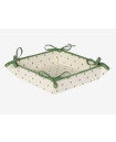 Tissus Toselli 8" x 8" Green Calissons Buds on White TIDY Fabric Bread Basket in Coated Cotton