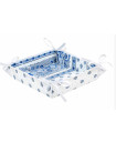 Marat Bastide Blue & White 8" x 8" Square TIDY Fabric Bread Basket in Coated Cotton with Corner Tie-Laces