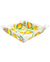 Tissus-Toselli Citron Lemons Yellow on White 8" x 8" Square TIDY Fabric Bread Basket in Stain-Proof Coated Cotton 