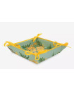 Tissus Toselli 8" x 8" Mimosa Citron Lemon Buds Yellow on Green TIDY Fabric Bread Basket 4-Corner Tie-Up in Coated Cotton