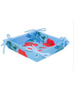 Tissus Toselli Red Poppies & Lavender on Light Blue 8" x 8" TIDY 4-Corner Tie-Up Stain-Proof Coated Cotton Bread Basket