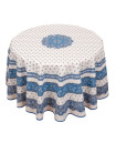 70" Round MARAT Tradition Blue Filigree on White Plain Cotton Tablecloth fFor 2-6 Person Seating...Order Matching $6 Napkins & $15 Tidy Bread Basket Displayed on this Tablecloth Page! 