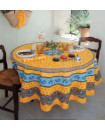 90" Round MARAT Tradition Blue on Yellow Tablecloth in Plain Cotton