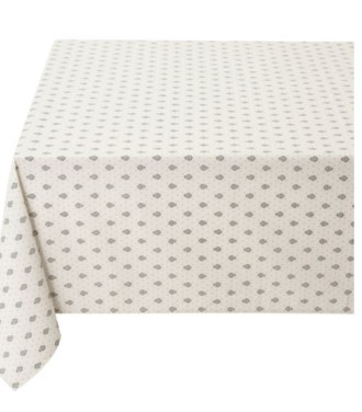 60" Square MARAT Bastide Turquoise Allover Floral Calissons Buds on White Plain Cotton Tablecloth