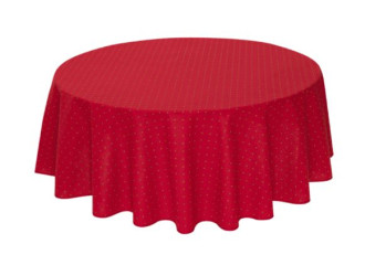 Tissus Toselli 60" Rd Tablecloth 2-4 Place 6-Pcs Yellow Floral Calissons Buds on Red Ensemble Set in Plain Cotton 4-Place Settings 6-Pcs Set | 1 Tablecloth, 4 Napkins, 1 Tidy Bread Basket 