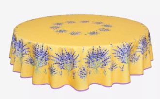 70" Rd 2-6 Place 8-Pcs Ensemble Set Includes 1-Bonnieux Lavender Purple Green on Yellow Filigree Plain Cotton Tablecloth
