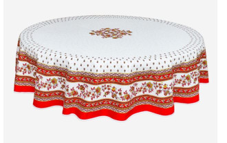 SALE $58 70" Round MARAT Avignon Red-Yellow & White Filigree Design Plain Cotton Tablecloth For Seating 2-6 People...Order More Matching $6 Napkins & $15 Tidy Bread Basket on this Tablecloth Page!