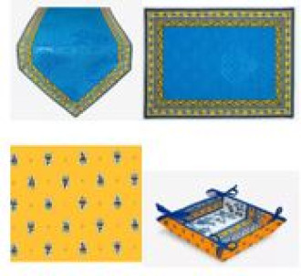 4-12 Place 29-Piece VanGogh "Starry Night" Yellow Blue Table Runner Ensemble Set