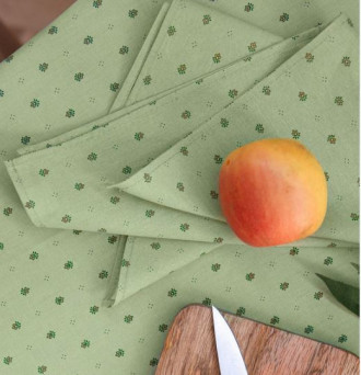 Tissus Toselli 18" x 18" Allover Beige Calissons on Soft Green Plain Cotton Napkins 
