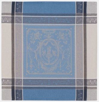 Tissus Toselli Chateaux Versailles Blue on Grey 20" x 20" Jacquard Woven Cotton Napkins in Plain Cotton 