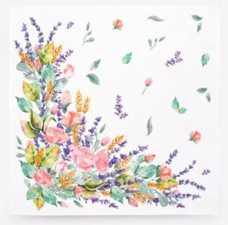 Tissus Toselli Roses and Lavender City of Grasse Design 18" x 18" Napkins in Plain Cotton