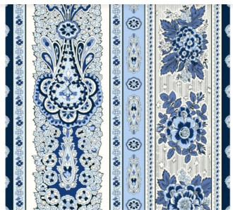 MARAT Bastide 18" x 18" Blue on White Banner Design Plain Cotton Napkins