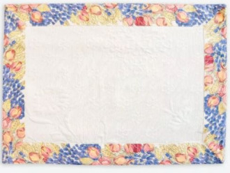 SALE $12 Tissus-Toselli 19" x 14" Rectangular Roses & Lavender Cadre-Bordered Placemats with White Delft Center in Plain Cotton &ndash; Order Matching $6 Napkins & $15 Tidy Bread Basket! (
