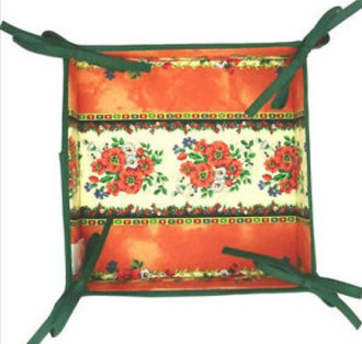 Marat Tradition Orange & Red 8" x 8" Square TIDY Fabric Bread Basket in Coated Cotton with Corner Tie-Laces