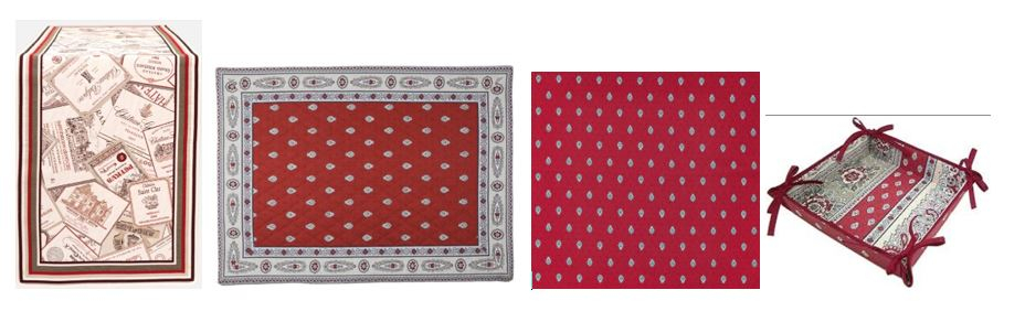 Red Wines Theme" MARAT Ensemble of Runners, Placemats, Napkins & Tidy for 14 Guests